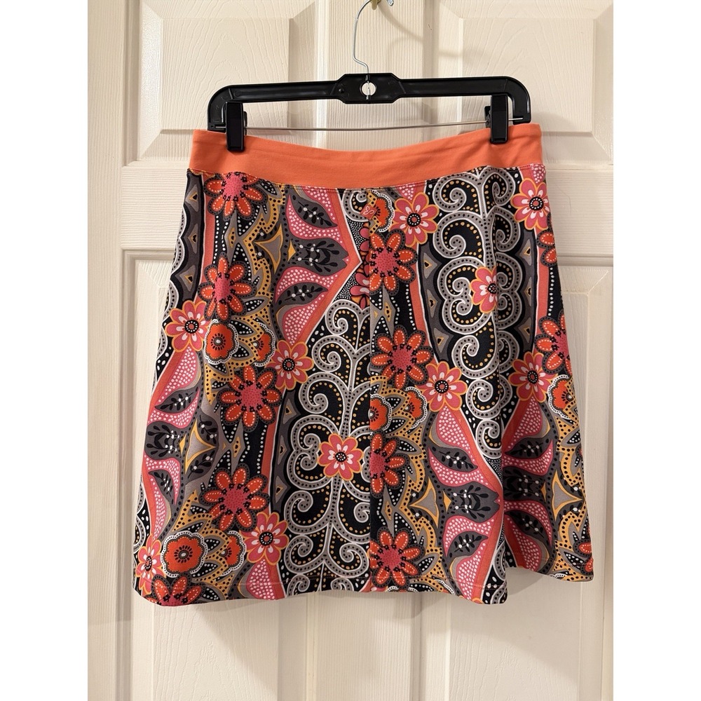 prAna Women's Floral Knit A-Line Skirt Pull-On Elastic Stretch Knee S